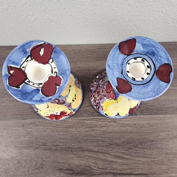 Hasslock Ceramic Candlestick Holders Signed Dated 2002 Louisiana Hand Painted